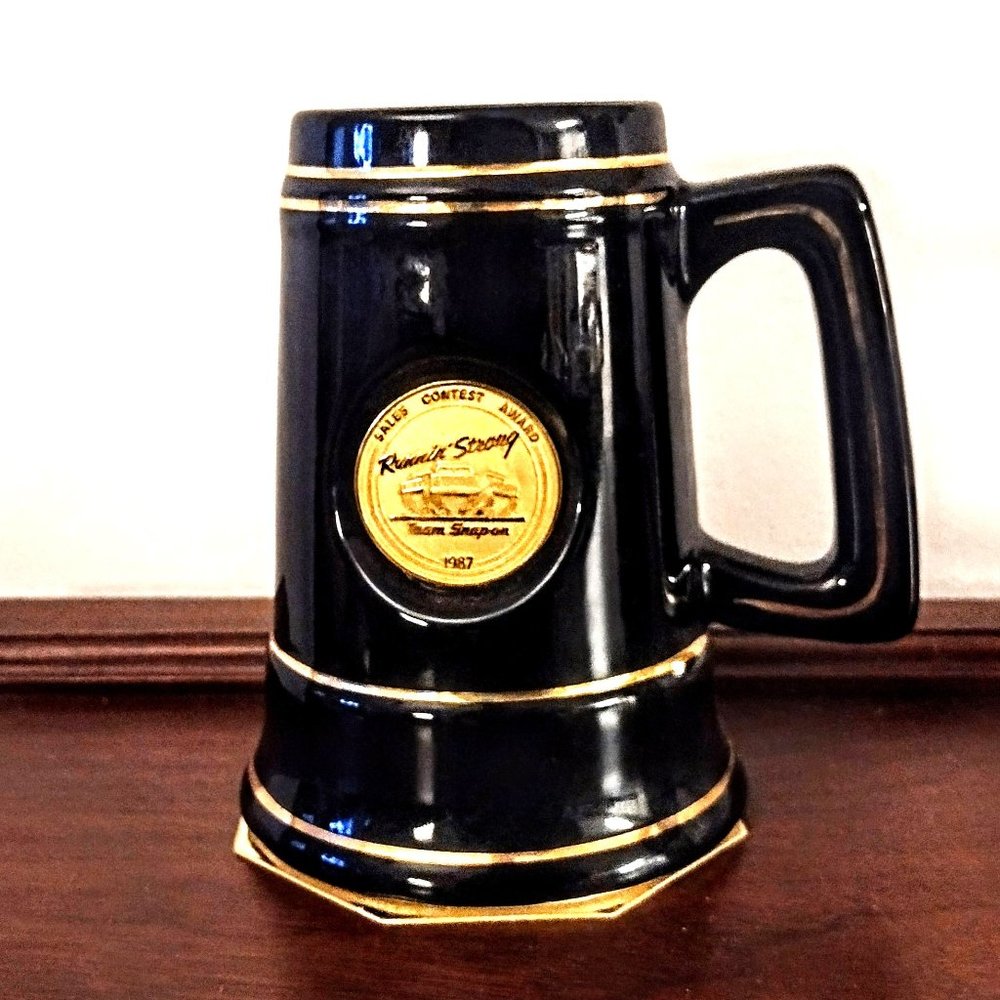 VTG 1987 Snap-on Tools "Runnin' Strong" Sales Contest Award Ceramic Stein ~ EVC!